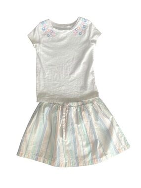 Carter’s Girls Size 6 Pastel Stripe Skirt and Embroidered Flower Shirt